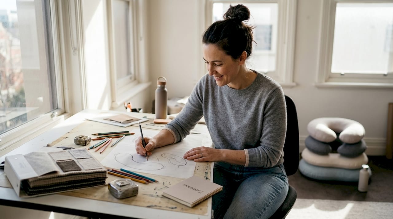 Designer sketching feeding pillow prototypes
