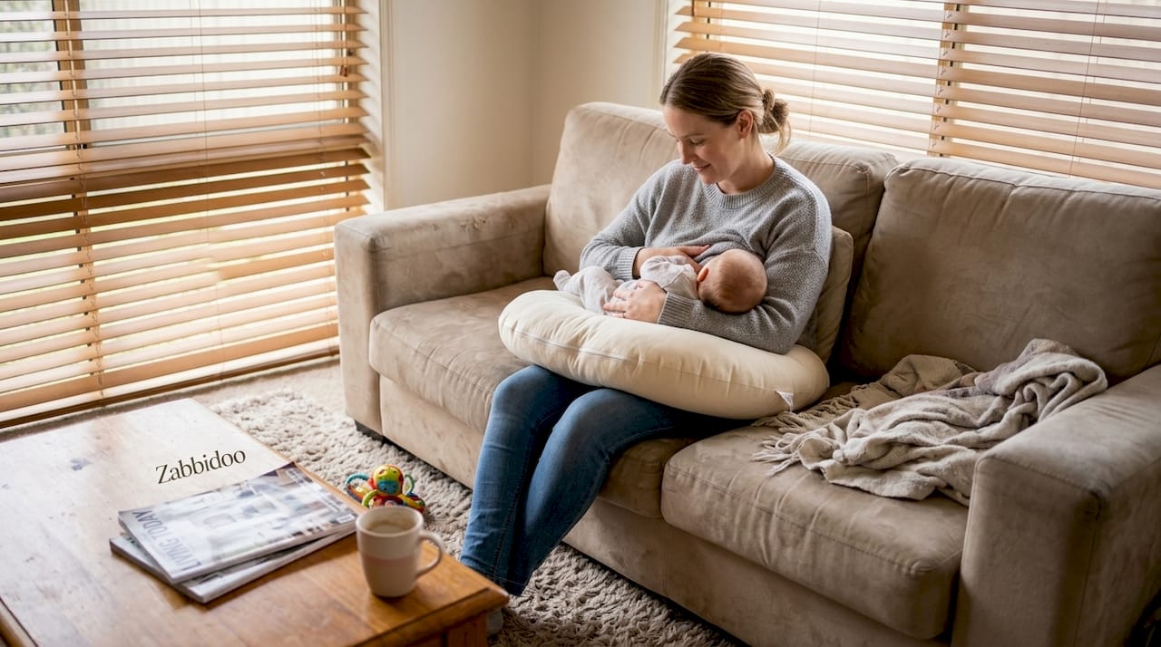 Mother nursing with firm feeding pillow