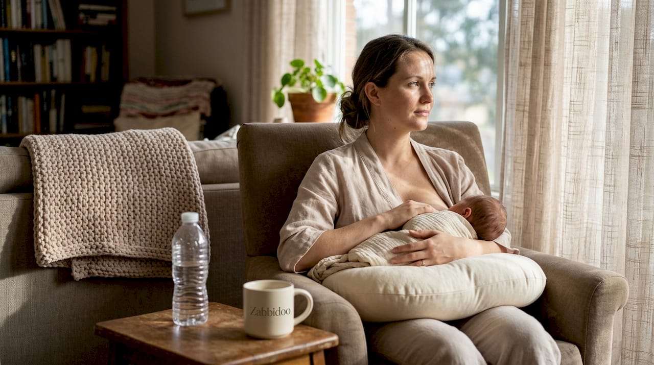 Mother feeding newborn with ergonomic pillow