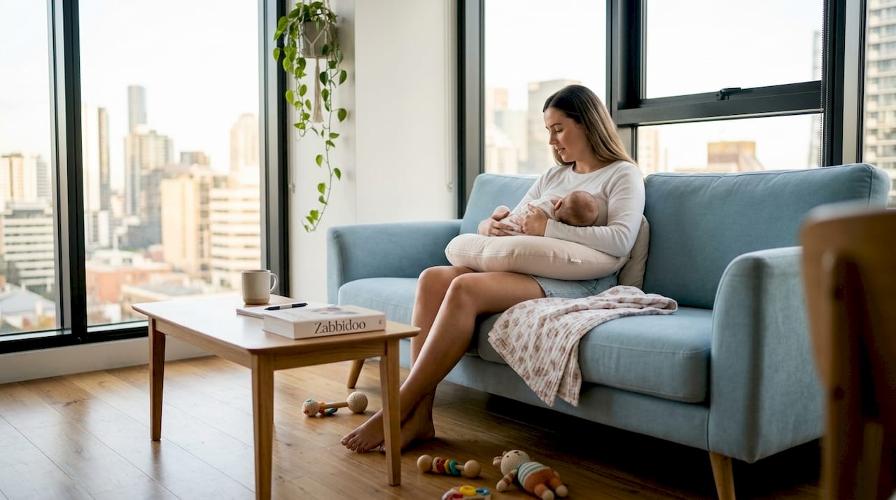 Mother nursing baby with hypoallergenic pillow