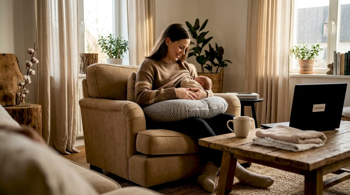 Mother nursing baby with supportive pillow