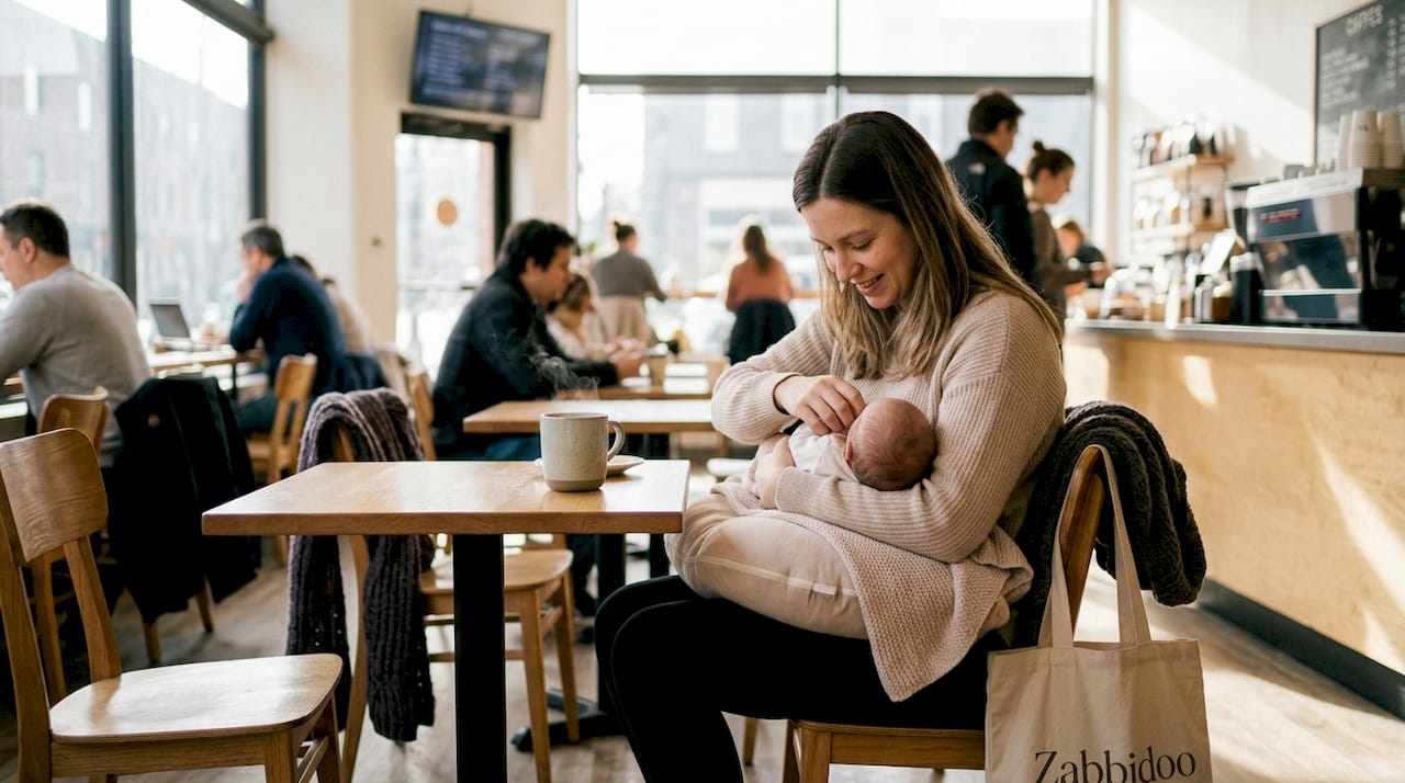 Mother feeding newborn with ergonomic posture