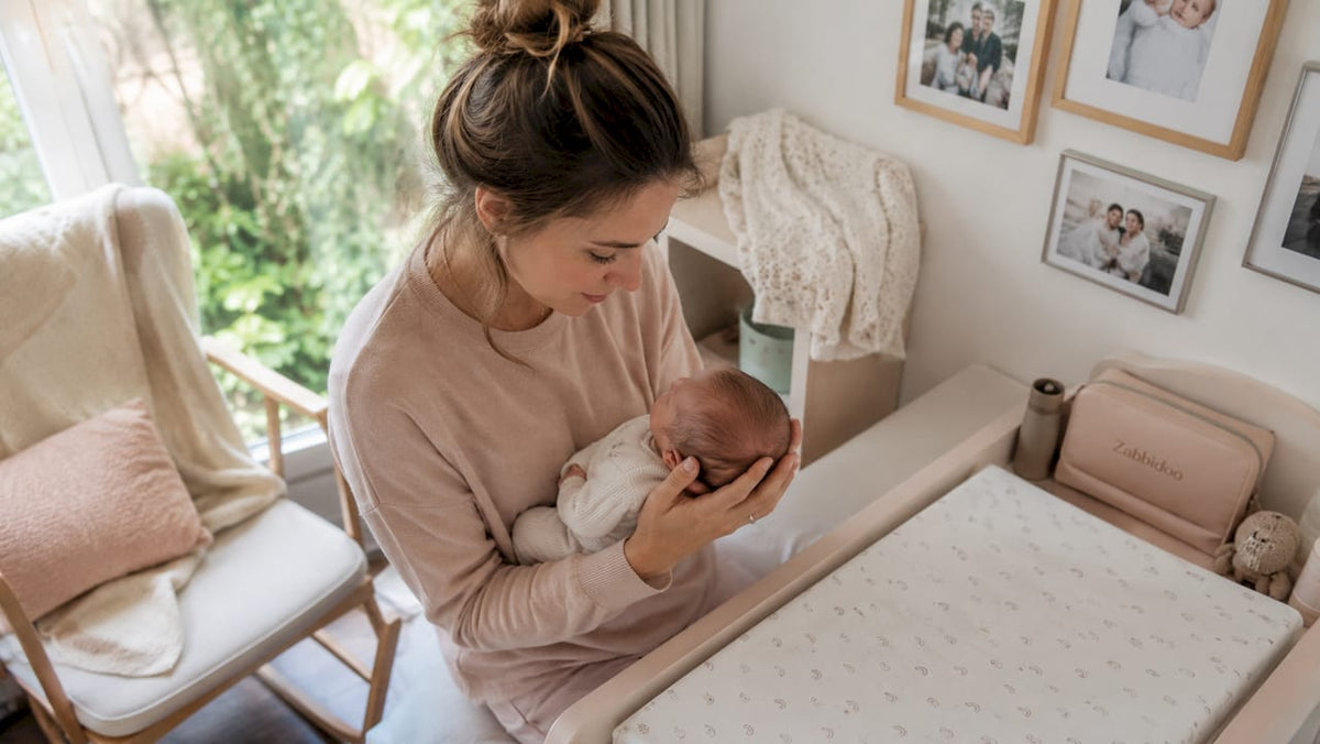 New mum gently holding newborn baby