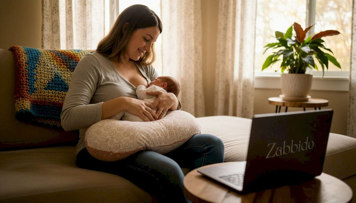 Mother nursing newborn with ergonomic pillow