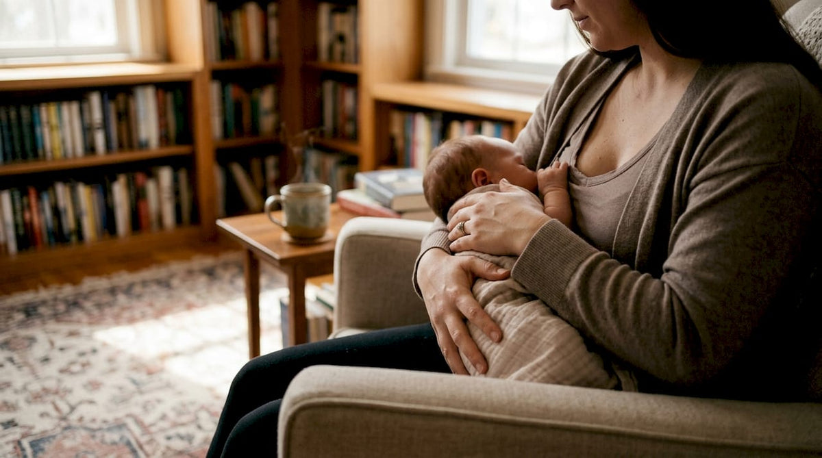 Mother breastfeeding holding baby with straight wrist