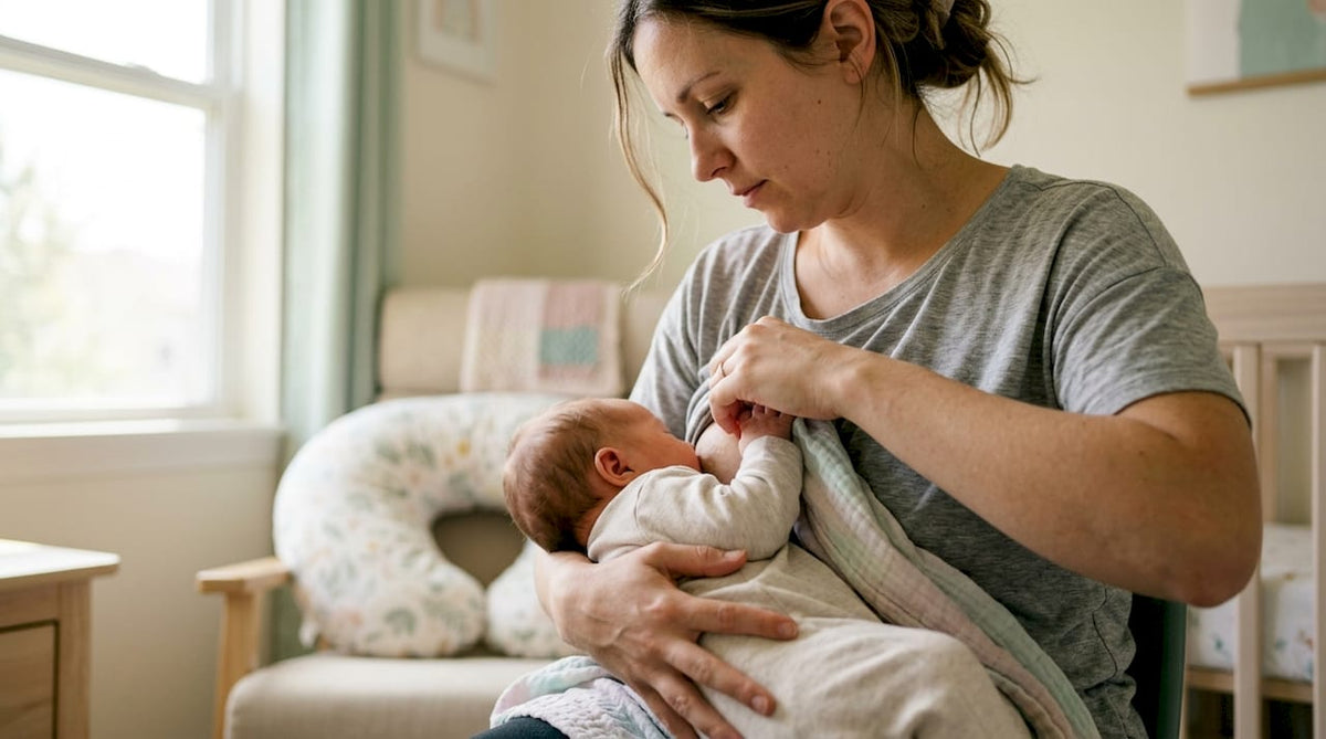 Mother supporting baby with careful wrist posture