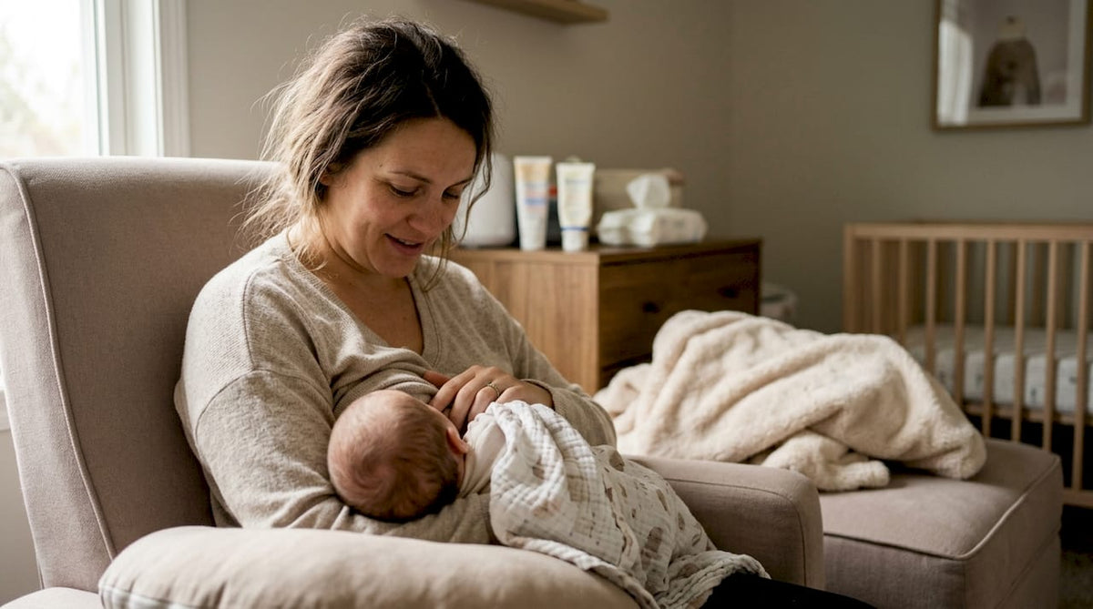 Mother breastfeeding baby with good posture support