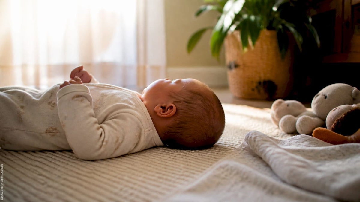 Newborn sleeping safely on back in nursery