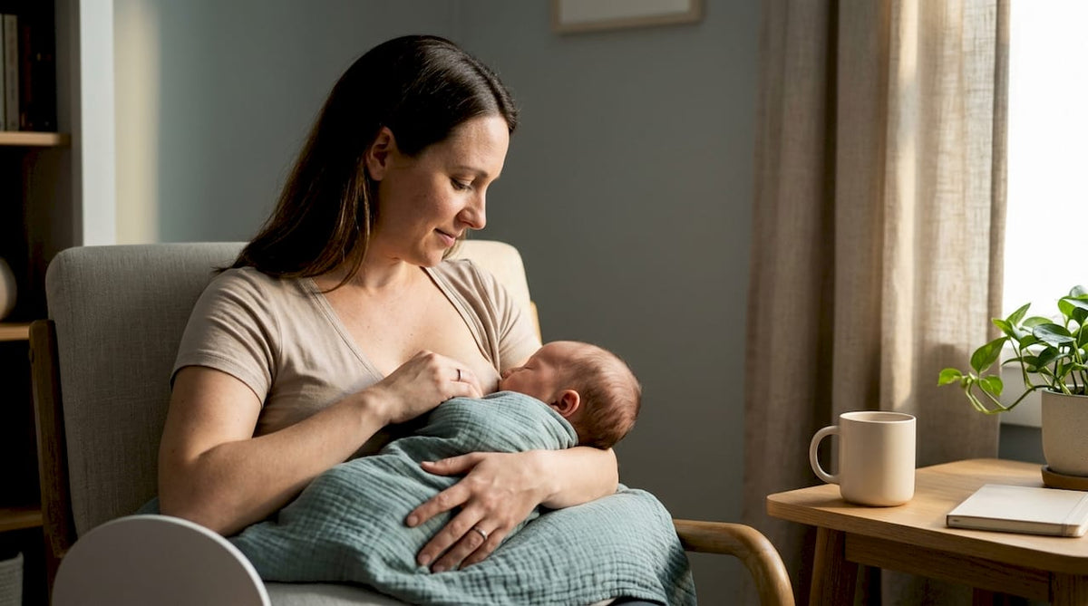 Mother feeding baby with upright posture