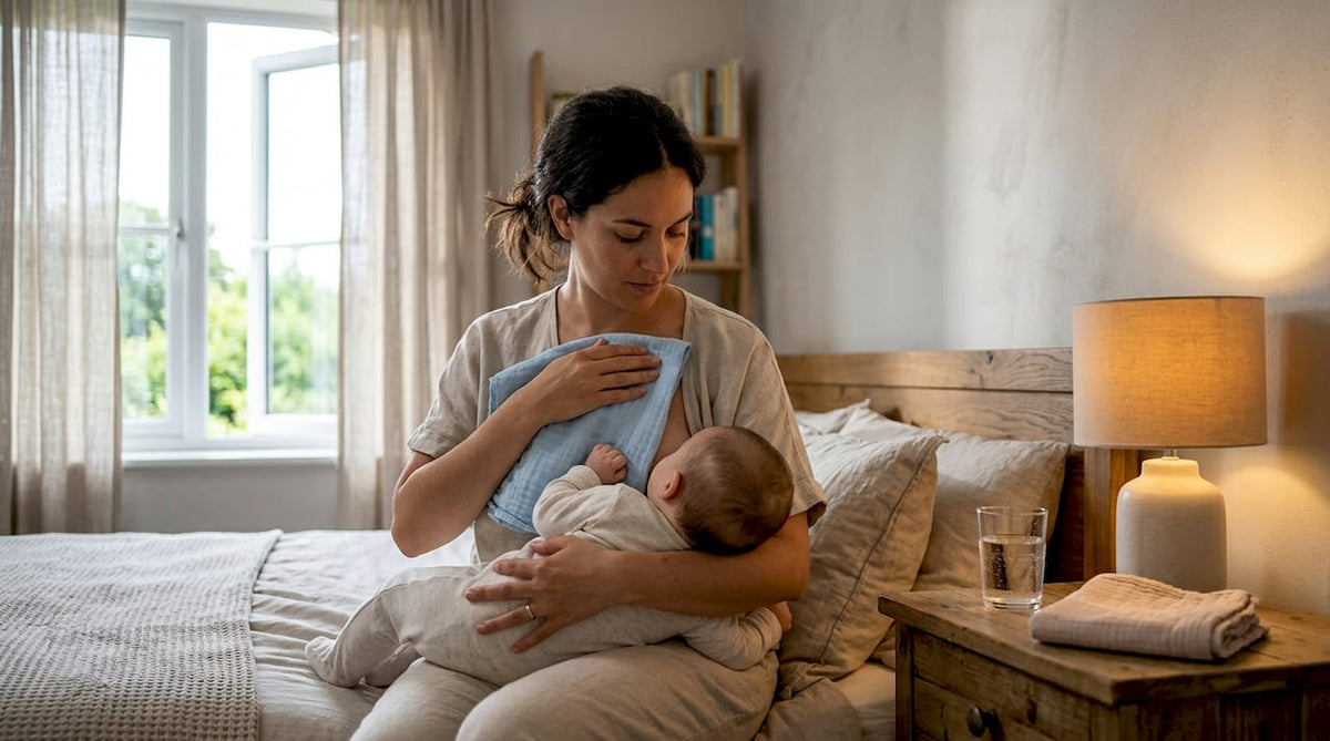 Parent cooling with muslin before breastfeeding