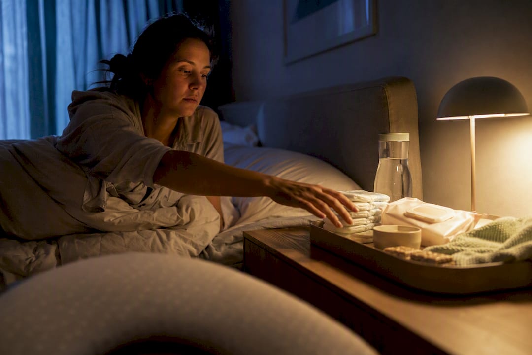 Organised bedside breastfeeding station at night