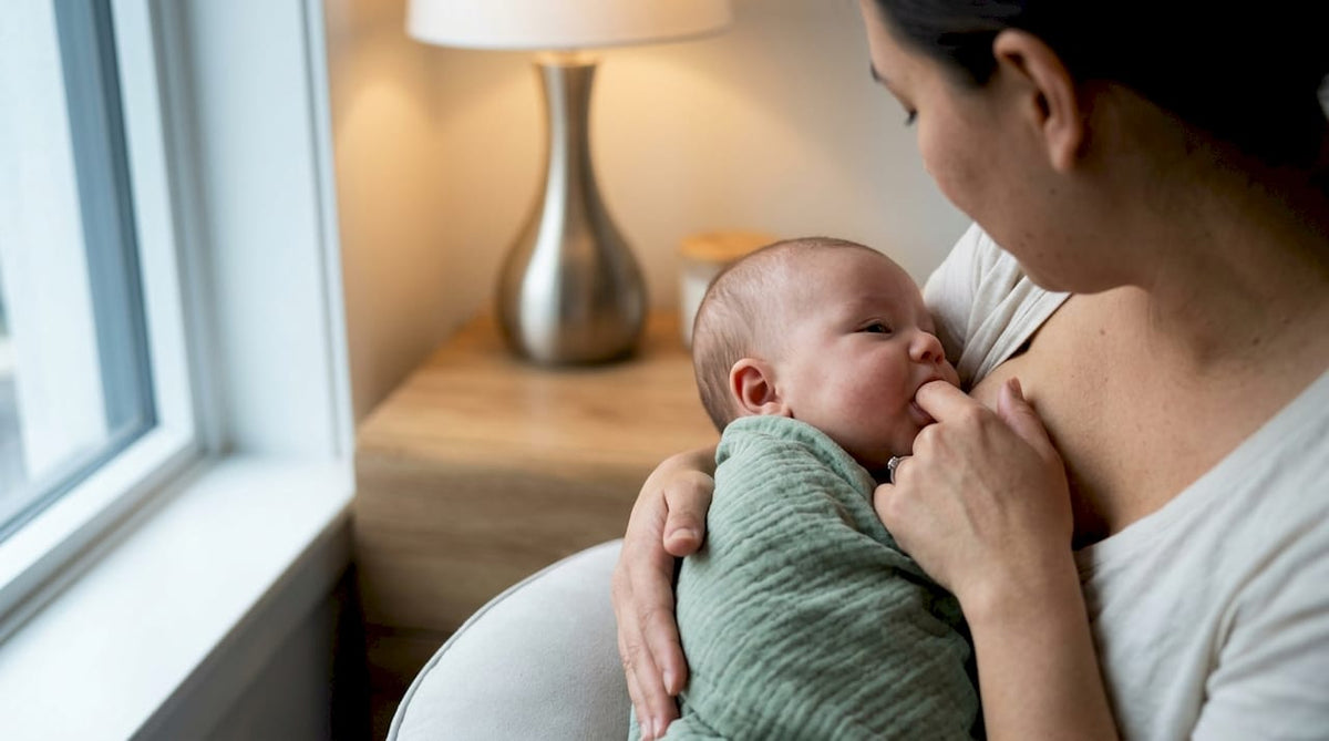 Mother gently correcting baby’s latch