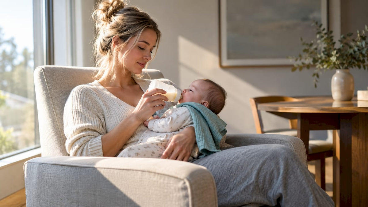 Mother bottle-feeding with supported posture