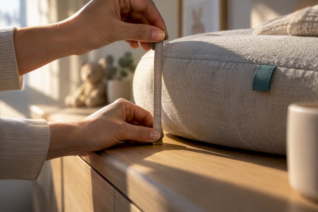 Close-up of nursing pillow lift measurement