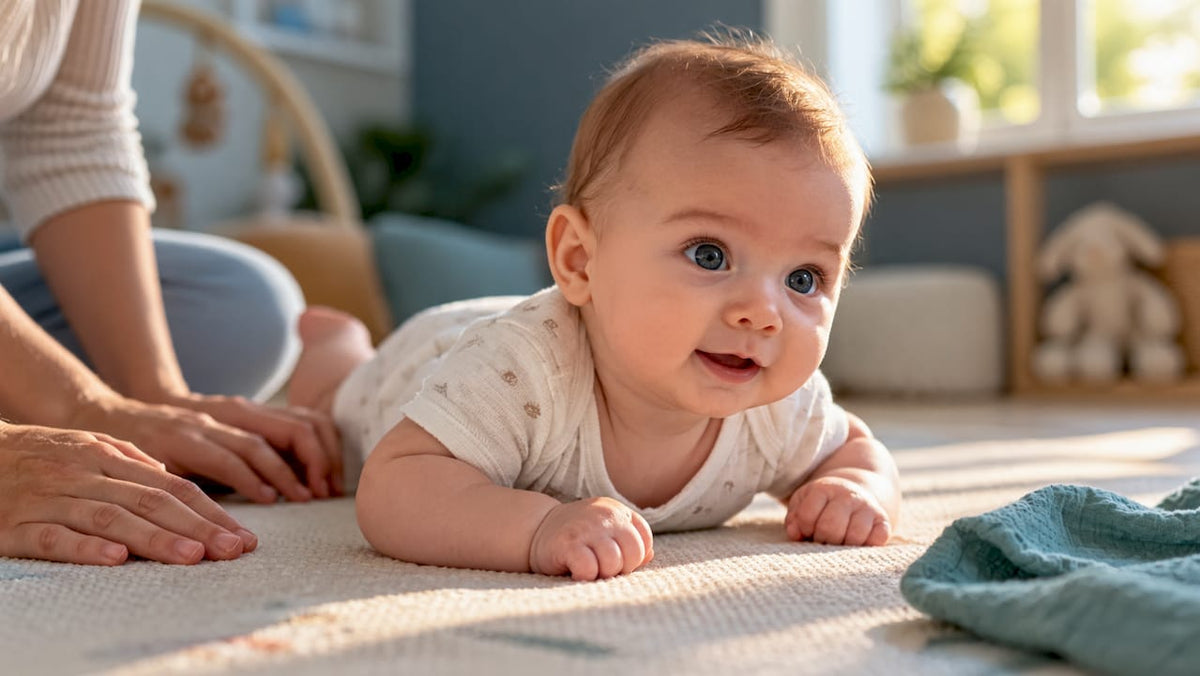 Newborn practising supervised tummy time