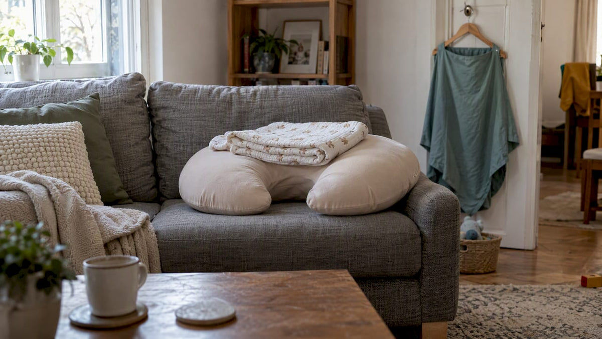 Mother breastfeeding with stable nursing pillow
